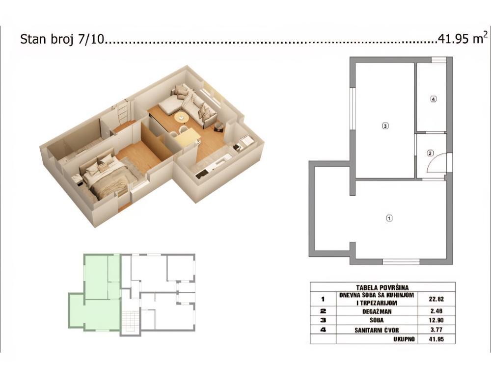 Glavna slika -Jednoiposoban stan u novogradnji u naselju Branko Bjegović ID#7555