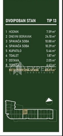 Slika 2 - Stan u zgradi, novogradnja, centralno grejanje, oglas ID p-015811