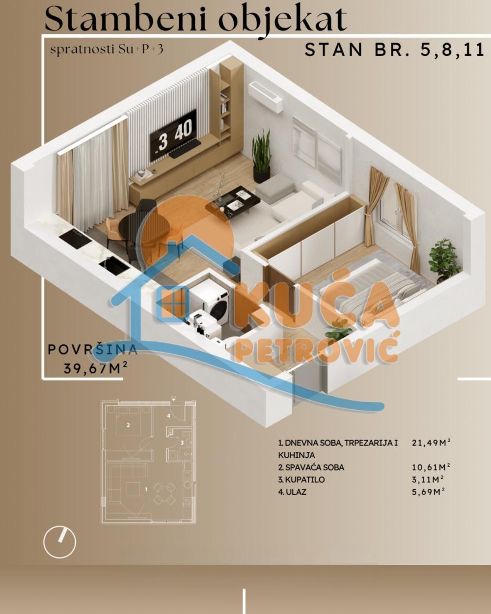 Slika 4 - Stan u zgradi, novogradnja, uknjižen, etažno grejanje, oglas ID p-015884