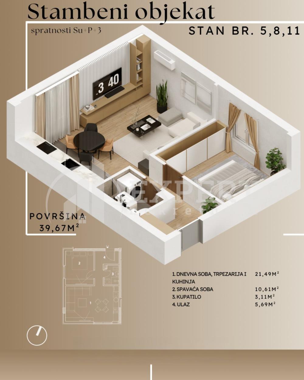 Slika 4 - Stan u zgradi, novogradnja, uknjižen, etažno grejanje, oglas ID p-015884