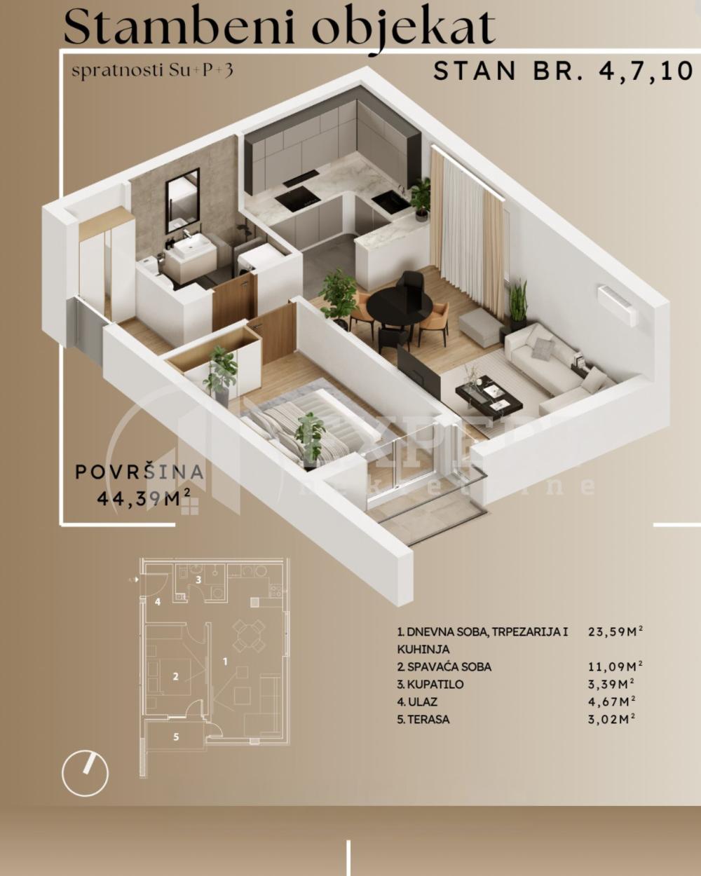 Slika 4 - Stan u zgradi, novogradnja, uknjižen, etažno grejanje, oglas ID p-015883