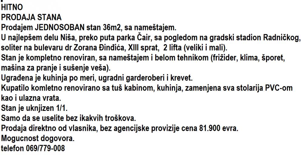 Slika 8 - Prodaja jednoiposobnog stana, Bul.dr.Zorana Djindjića Niš, lift