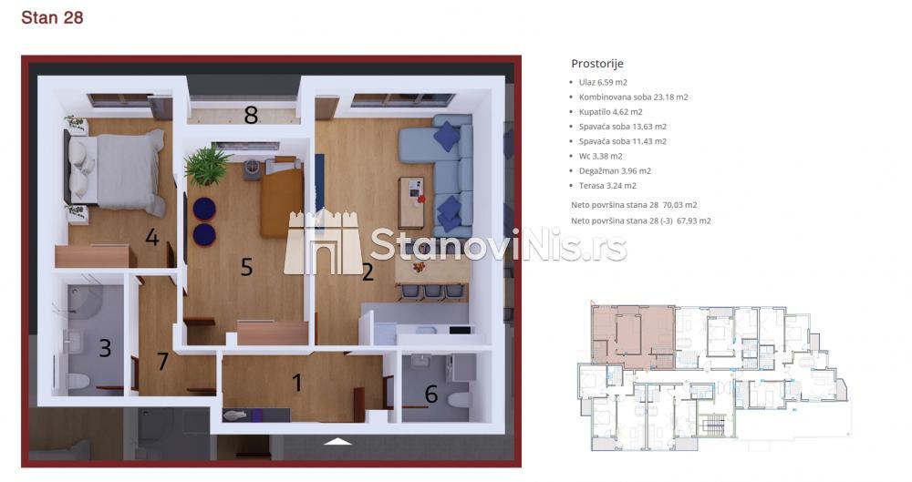 Glavna slika -Prodaja trosobnog stana, Pravni fakultet Niš, terasa, lift