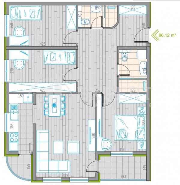 Slika 1 - Stan u zgradi, novogradnja, uknjižen, grejanje na struju, oglas ID p-011846