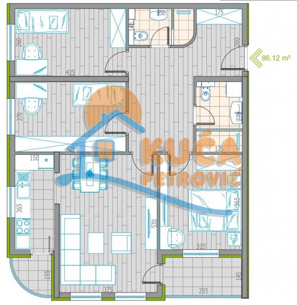 Slika 1 - Stan u zgradi, novogradnja, uknjižen, grejanje na struju, oglas ID p-011846