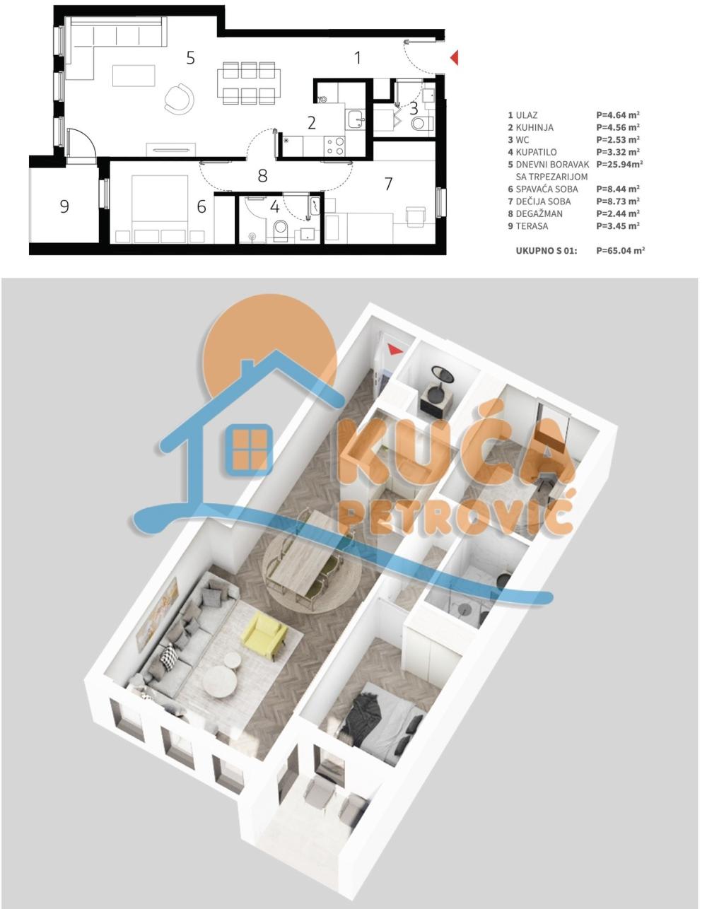 Slika 3 - Stan u zgradi, novogradnja, uknjižen, etažno grejanje, oglas ID p-013520