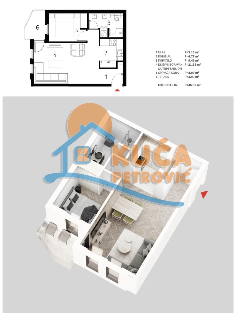 Slika 3 - Stan u zgradi, novogradnja, uknjižen, etažno grejanje, oglas ID p-013521