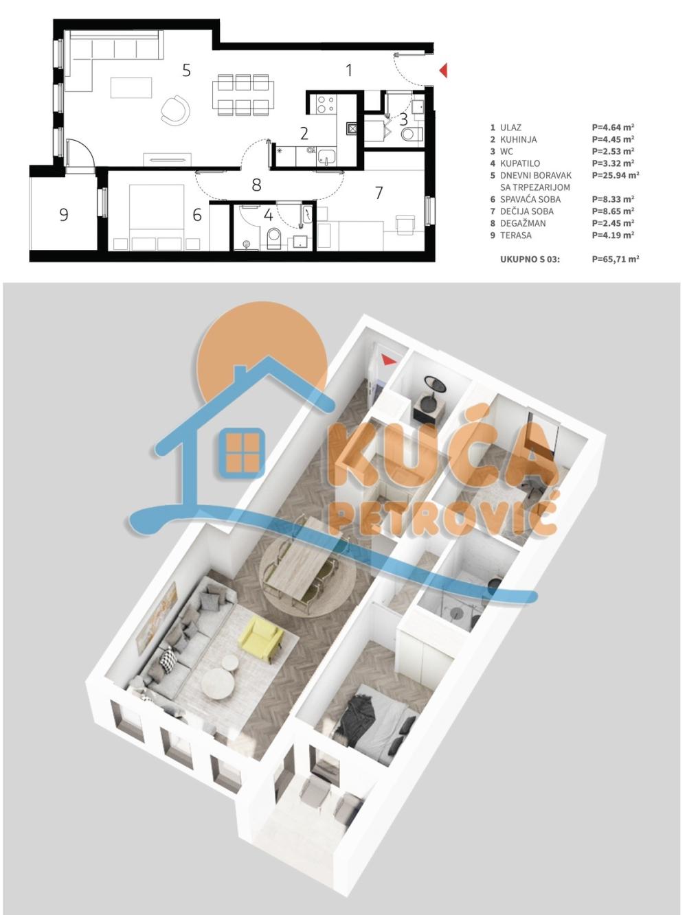 Slika 3 - Stan u zgradi, novogradnja, uknjižen, etažno grejanje, oglas ID p-013522
