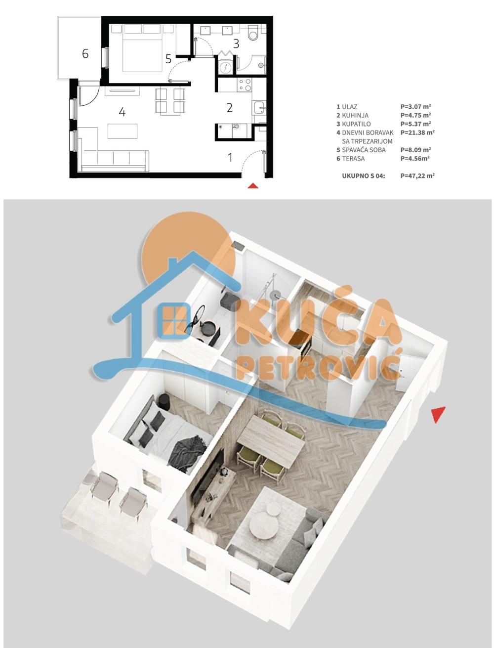 Slika 3 - Stan u zgradi, novogradnja, uknjižen, etažno grejanje, oglas ID p-013523