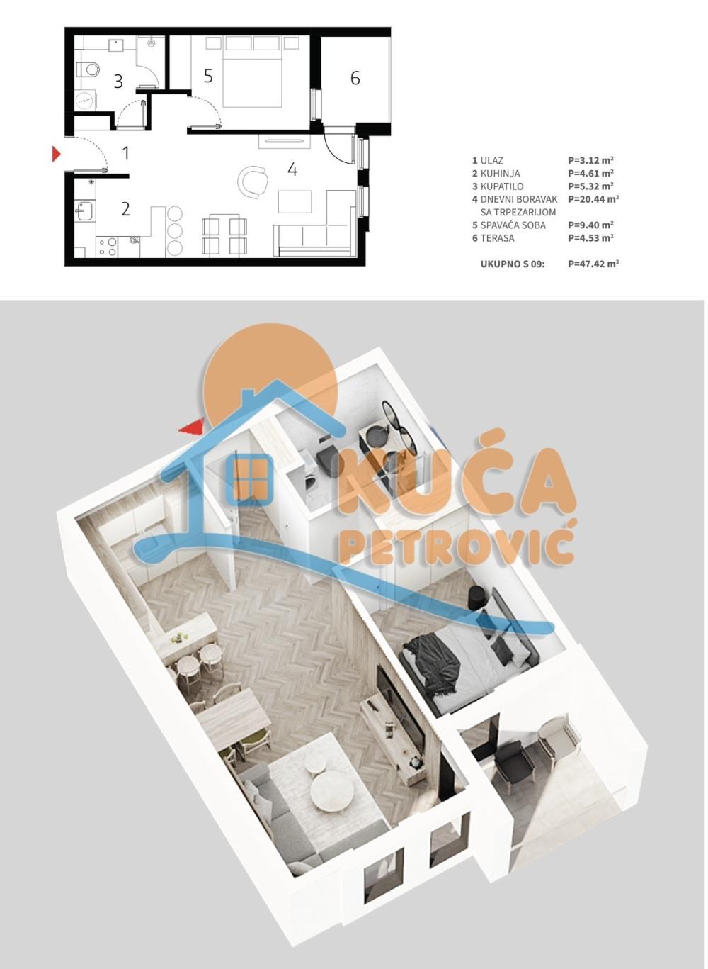 Slika 3 - Stan u zgradi, novogradnja, uknjižen, etažno grejanje, oglas ID p-013528