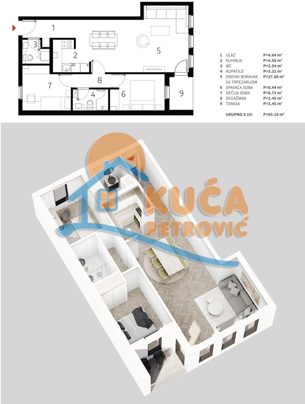 Slika 3 - Stan u zgradi, novogradnja, uknjižen, etažno grejanje, oglas ID p-013534