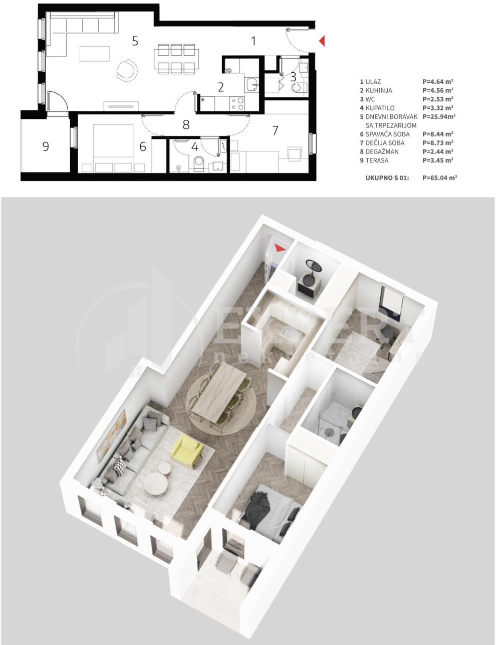 Slika 3 - Stan u zgradi, novogradnja, uknjižen, etažno grejanje, oglas ID p-013520