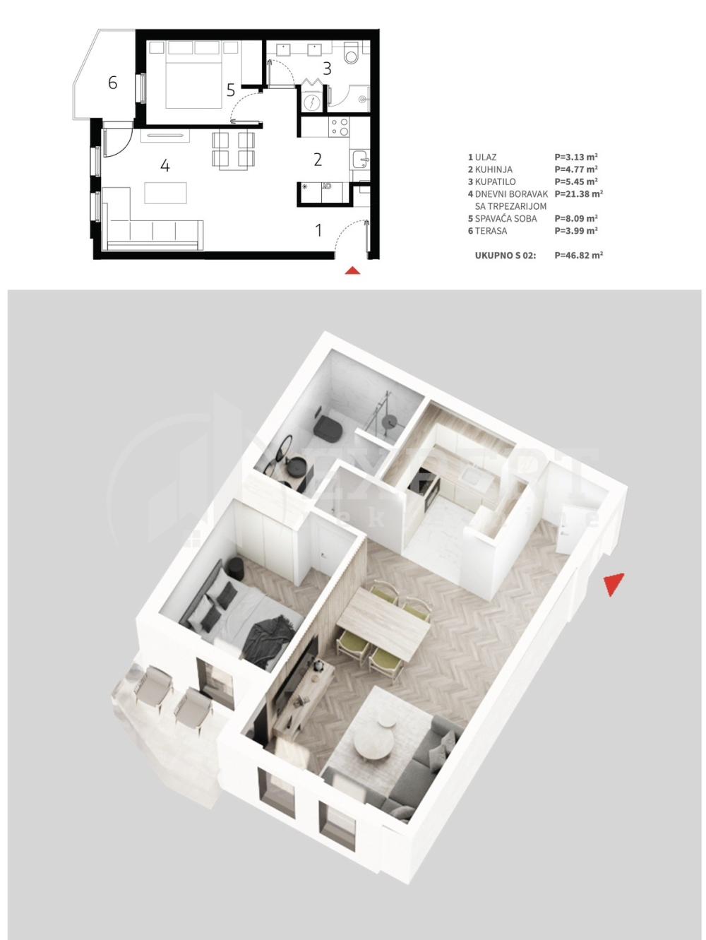 Slika 3 - Stan u zgradi, novogradnja, uknjižen, etažno grejanje, oglas ID p-013521