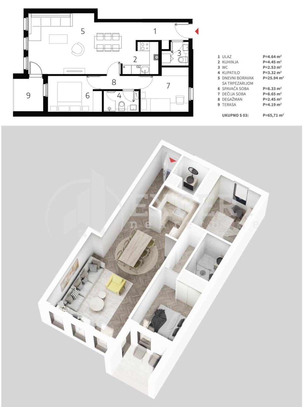 Slika 3 - Stan u zgradi, novogradnja, uknjižen, etažno grejanje, oglas ID p-013522