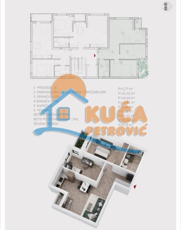 Slika 2 - Stan u zgradi, novogradnja, uknjižen, etažno grejanje, oglas ID p-014524