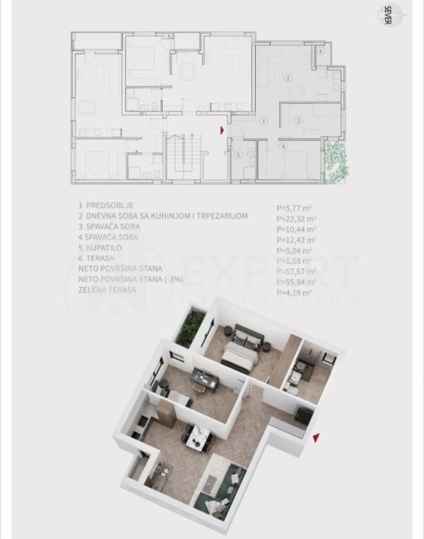 Slika 2 - Stan u zgradi, novogradnja, uknjižen, etažno grejanje, oglas ID p-014524
