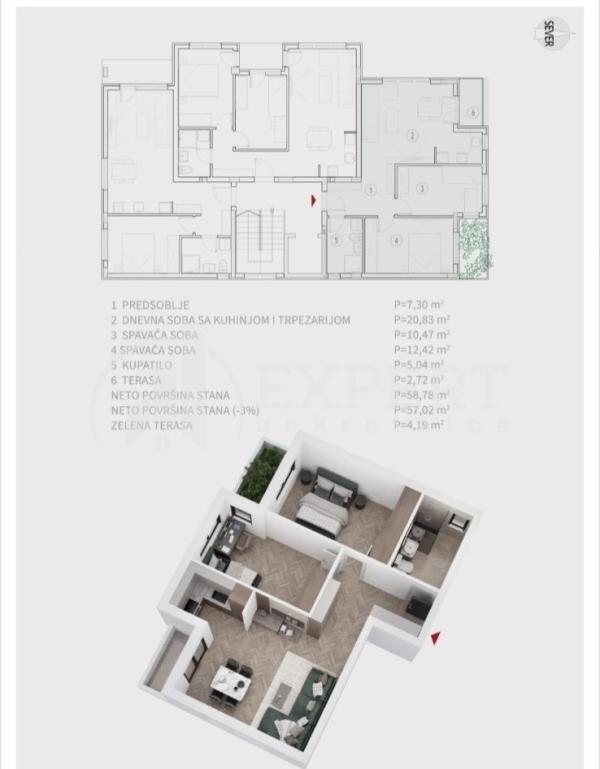 Slika 2 - Stan u zgradi, novogradnja, uknjižen, etažno grejanje, oglas ID p-014568