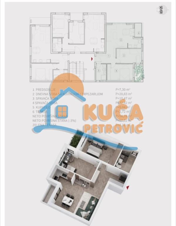 Slika 2 - Stan u zgradi, novogradnja, uknjižen, etažno grejanje, oglas ID p-014568