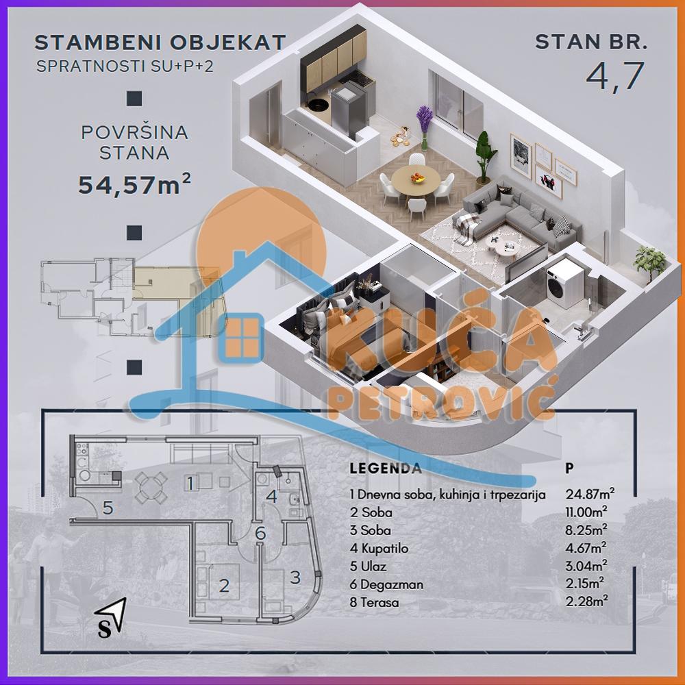 Slika 2 - Stan u zgradi, novogradnja, uknjižen, etažno grejanje, oglas ID p-014928