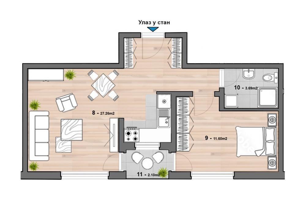 Glavna slika -Stan 59m2 + dvorište 15-20m2