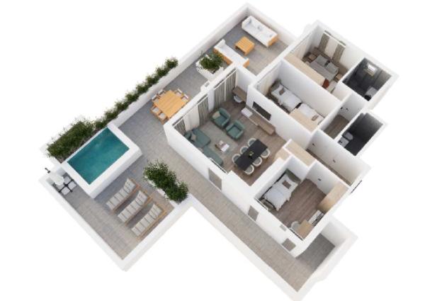 Slika 2 - Troiposoban stan sa krovnom terasom i bazenom u modernom stambenom objektu sa povraćajem PDV-a na Panteleju ID#7254