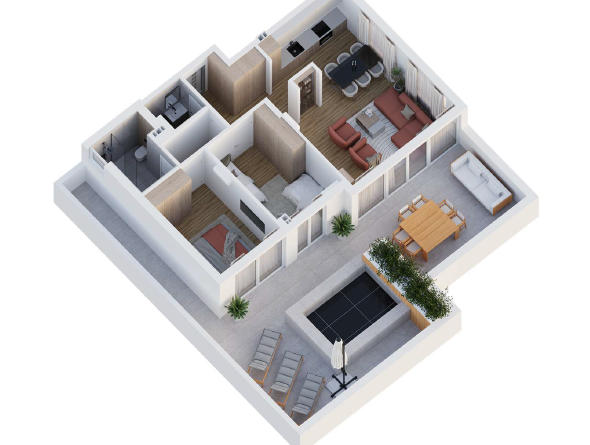 Slika 2 - Dvoiposoban stan sa krovnom terasom i bazenom u modernom stambenom objektu sa povraćajem PDV-a na Panteleju ID#7253