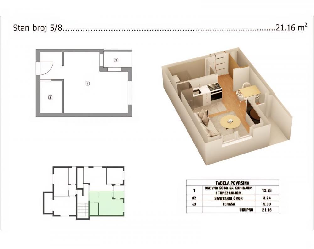 Glavna slika -Prodaja jednosobnog stana, Branko Bjegović Niš, terasa