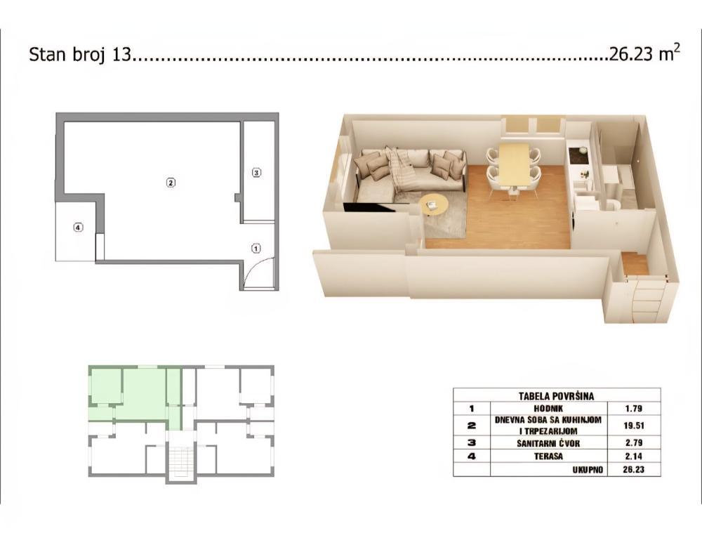 Glavna slika -Stan u zgradi, novogradnja, grejanje na struju, oglas ID 372275