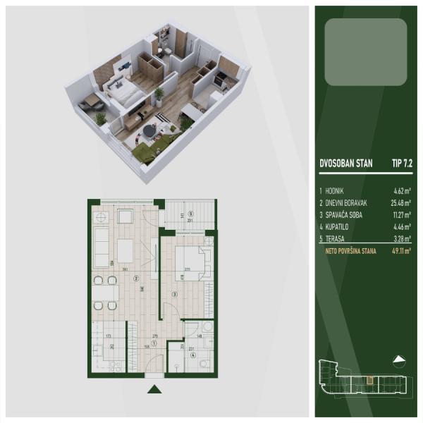 Glavna slika -Prodaja dvosobnog stana, U blizini parka Čair Niš, terasa, lift