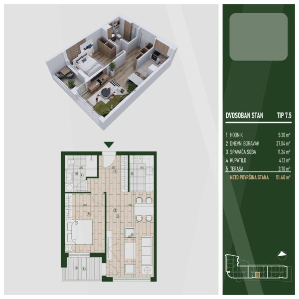 Glavna slika -Stan u zgradi, novogradnja, grejanje na struju, oglas ID 372348