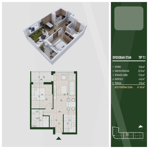 Glavna slika -Stan u zgradi, novogradnja, grejanje na struju, oglas ID 372345