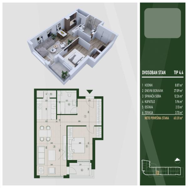 Glavna slika -Stan u zgradi, novogradnja, grejanje na struju, oglas ID 372343