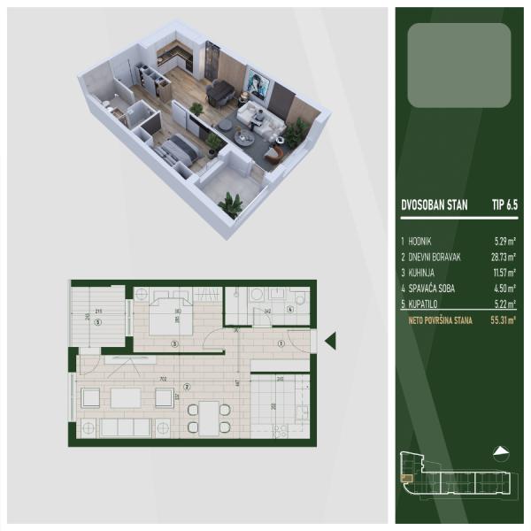 Glavna slika -Stan u zgradi, novogradnja, grejanje na struju, oglas ID 372338