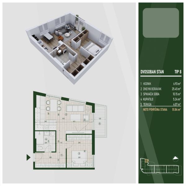 Glavna slika -Stan u zgradi, novogradnja, grejanje na struju, oglas ID 372333