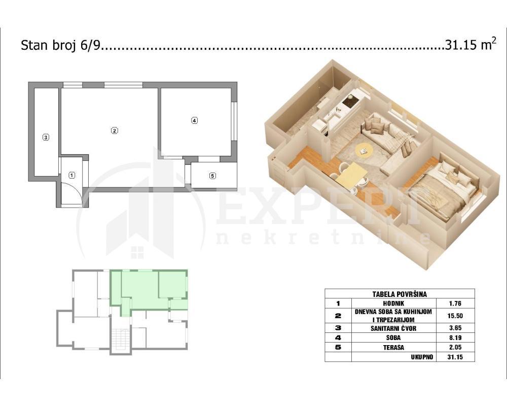 Glavna slika -Stan u zgradi, novogradnja, uknjižen, grejanje na struju, oglas ID p-015131