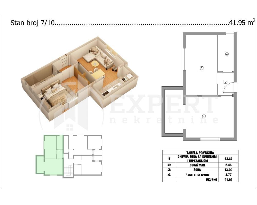 Glavna slika -Stan u zgradi, novogradnja, uknjižen, grejanje na struju, oglas ID p-015128