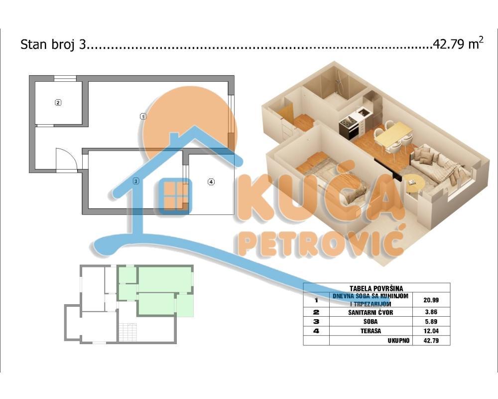 Glavna slika -Stan u zgradi, novogradnja, uknjižen, grejanje na struju, oglas ID p-015124