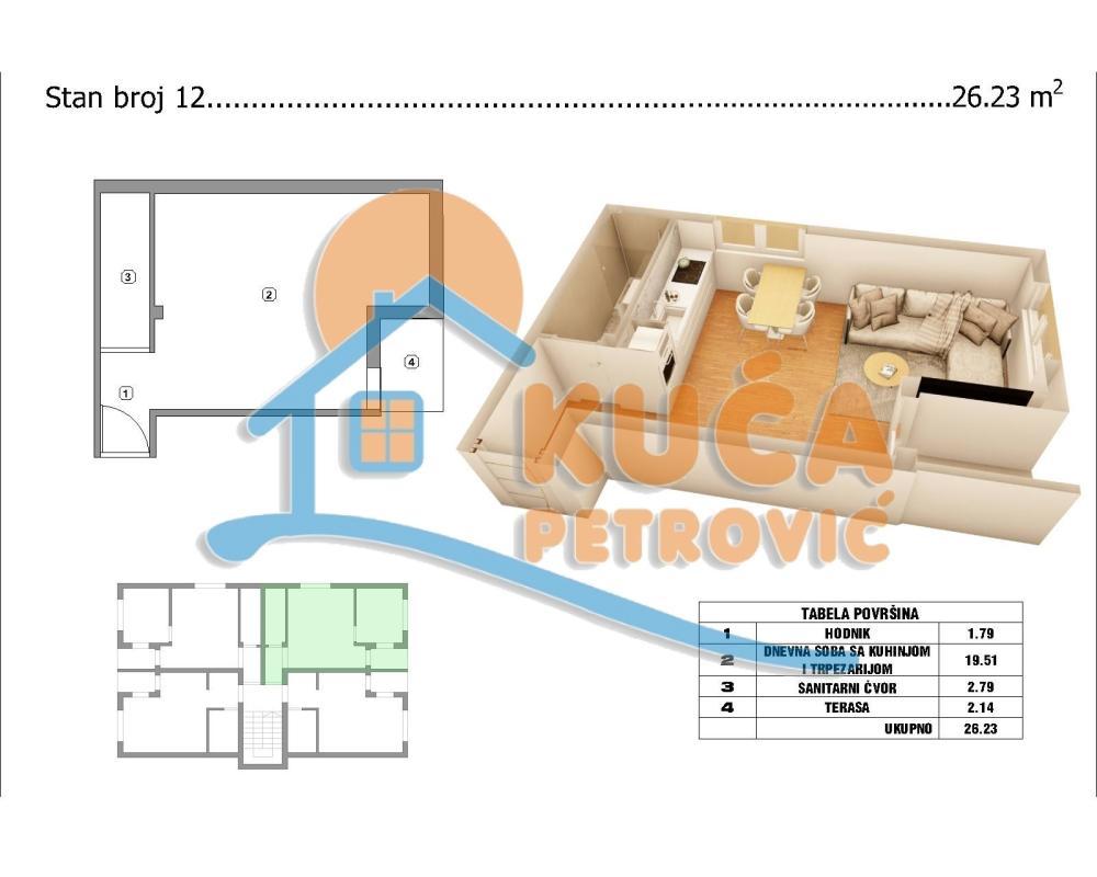 Glavna slika -Stan u zgradi, novogradnja, uknjižen, grejanje na struju, oglas ID p-015134