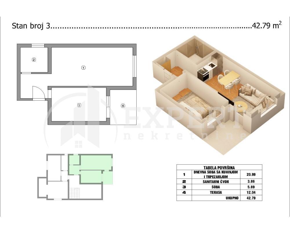 Glavna slika -Stan u zgradi, novogradnja, uknjižen, grejanje na struju, oglas ID p-015124