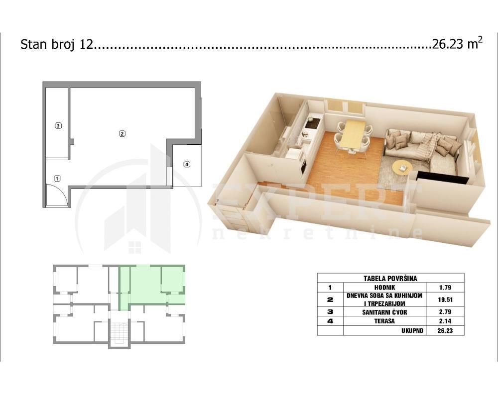Glavna slika -Stan u zgradi, novogradnja, uknjižen, grejanje na struju, oglas ID p-015134