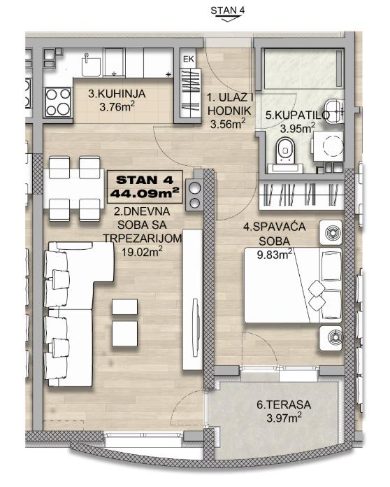 Glavna slika -Prodaja jednoiposobnog stana, Čalije Niš, terasa, lift